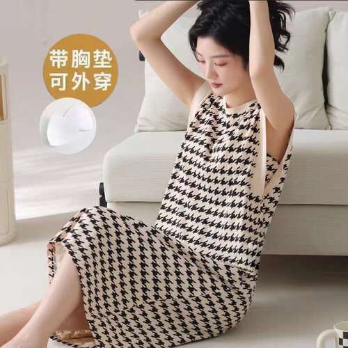睡裙女士纯棉带胸垫一体系千鸟格