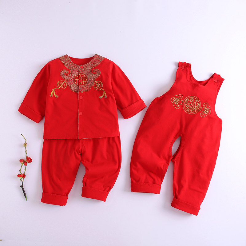 满月过年衣服白天双层喜庆套装