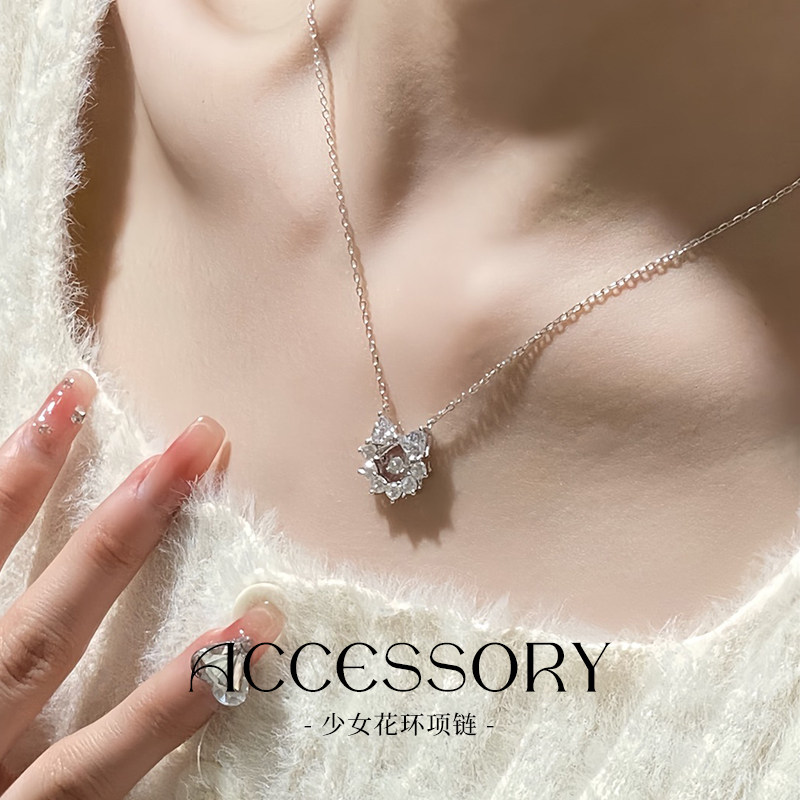 S925纯银少女花环蝴蝶结锁骨链
