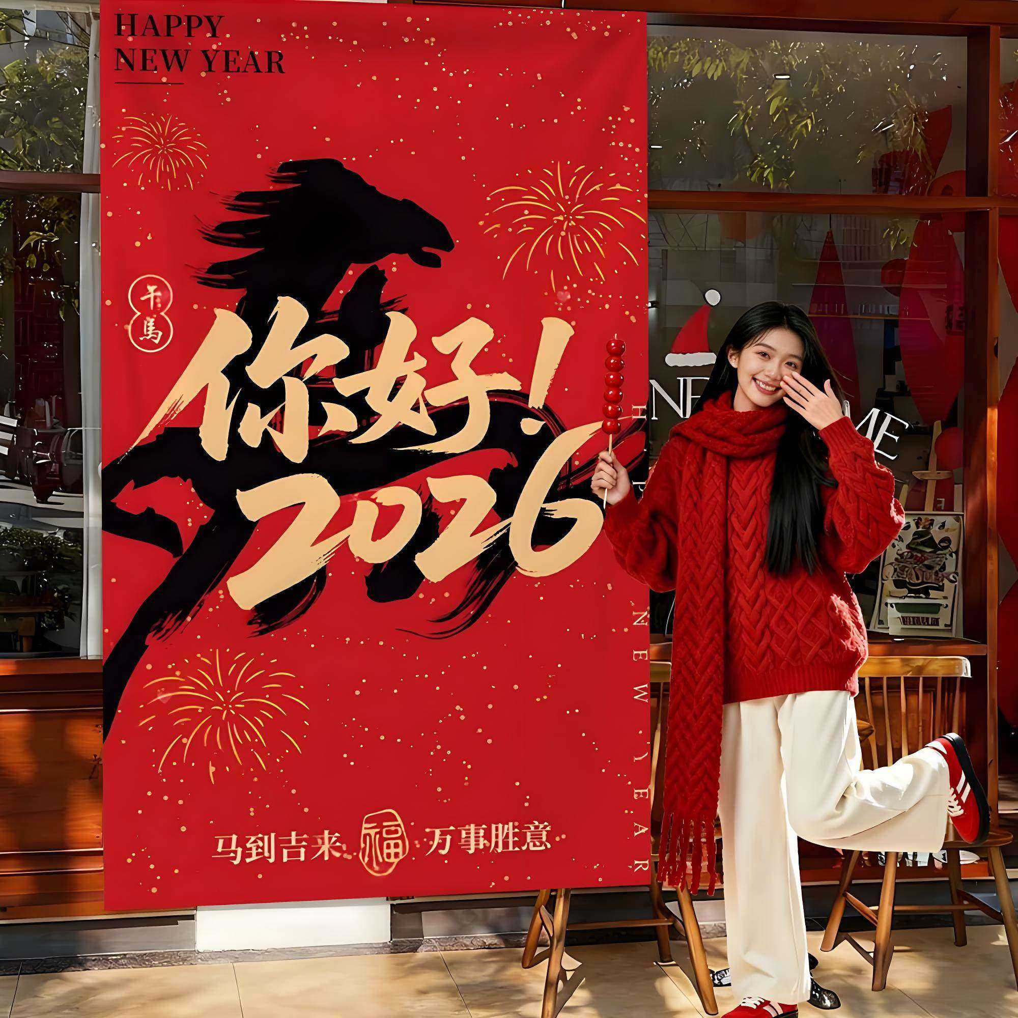 2026马年元旦新年装饰氛围场景布置商场门店橱窗美陈挂布条幅拍照,节庆用品/礼品,装扮布置套餐,淘宝优惠券,粉丝福利购,淘宝优惠卷