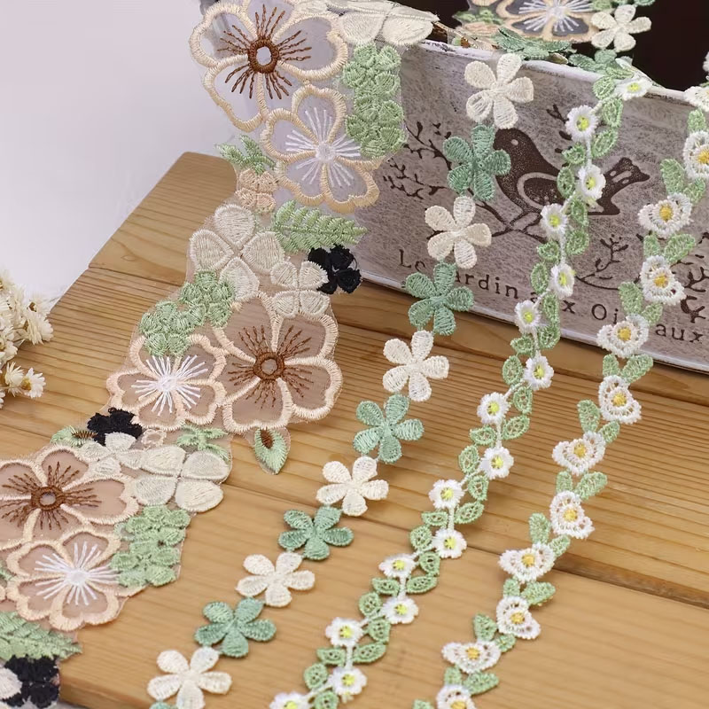 田园风绿色系小花刺绣花边 雏菊蕾丝边连衣裙袖口裙摆发饰DIY辅料