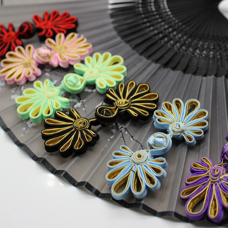 新a底中式彩色菊花盘扣民族喜帖唐装扣复古风装饰扣子盘旗袍扣纽