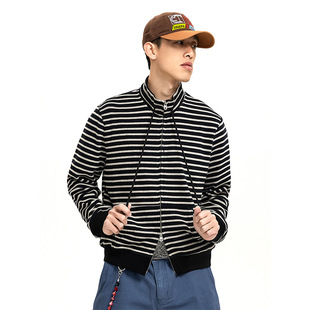 新款 日系Kapital Japan 2026年春季 复古抽绳条纹针织立领夹克 美式