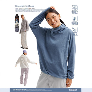 日系潮牌户外运动连帽速干卫衣男女款 轻量化云朵绒训练服内搭上衣
