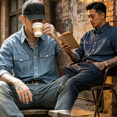 日系Kapital Japan青年布Chambray牛津纺长袖衬衫Western Shirt潮