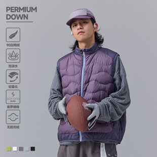 新国标90白鸭绒山系情侣轻薄羽绒背心潮牌拼色轻量化羽绒马甲男女