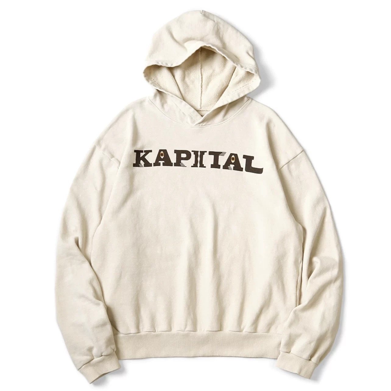 24AW KAPITAL 平田和宏 日系休闲纯棉保暖字母印花做旧连帽卫衣潮