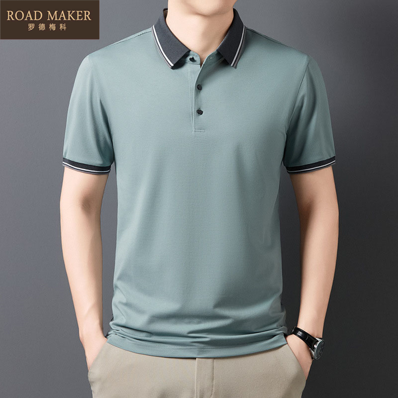 ROADMAKER桑蚕丝冰丝POLO衫夏季新款商务休闲中年薄款短袖T恤男