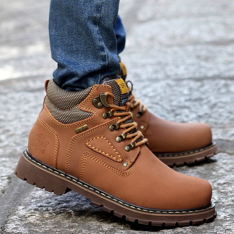 青年男士英倫複古加絨加厚馬丁靴冬季新款高幫系帶加棉大頭工裝靴在類目 流行男鞋, 靴子中 - 來自Buy2taobao.com提供專業的淘寶代購服務