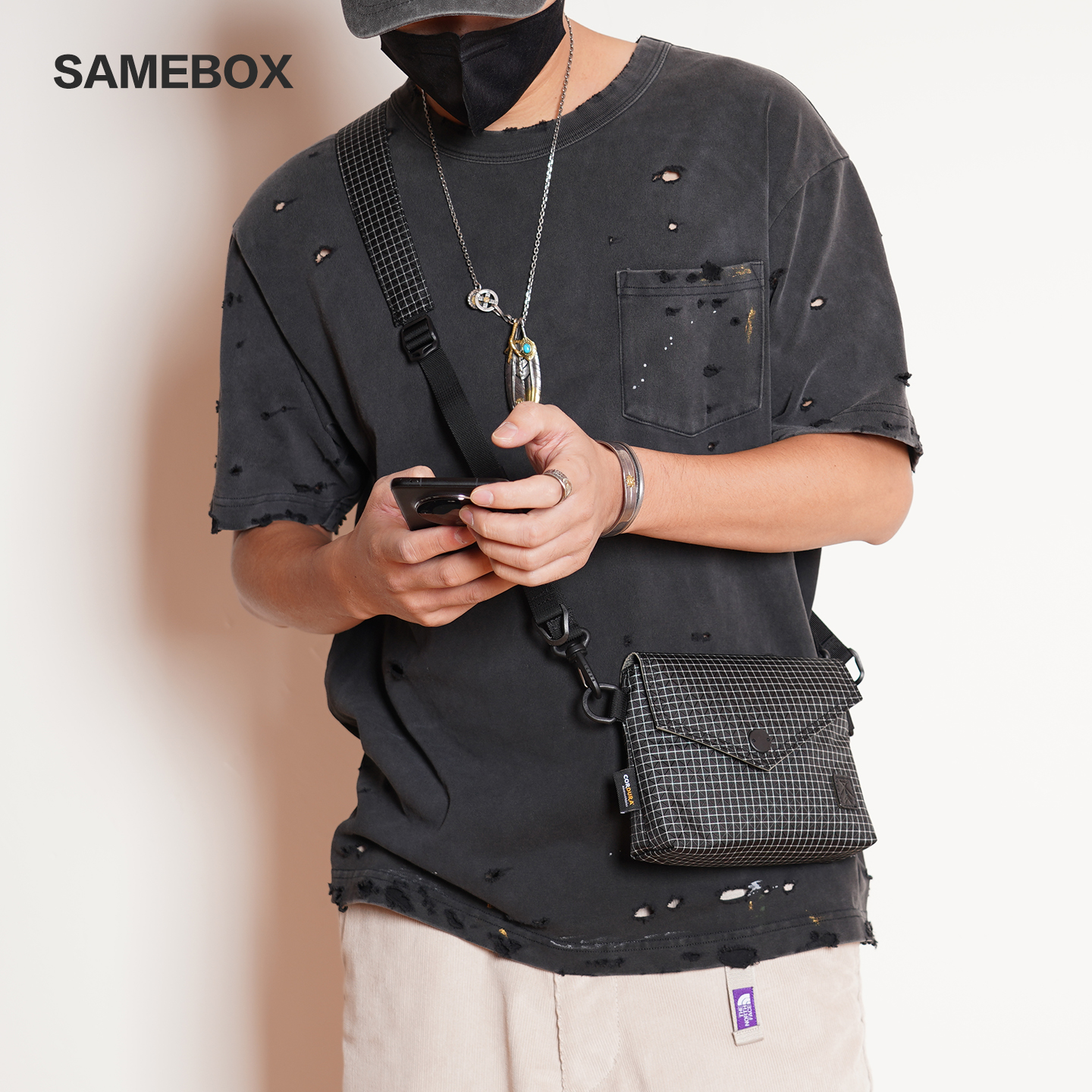 Cordura考度拉斜挎包Fidlock防盗磁扣轻便防泼水黑白格子纹手机包