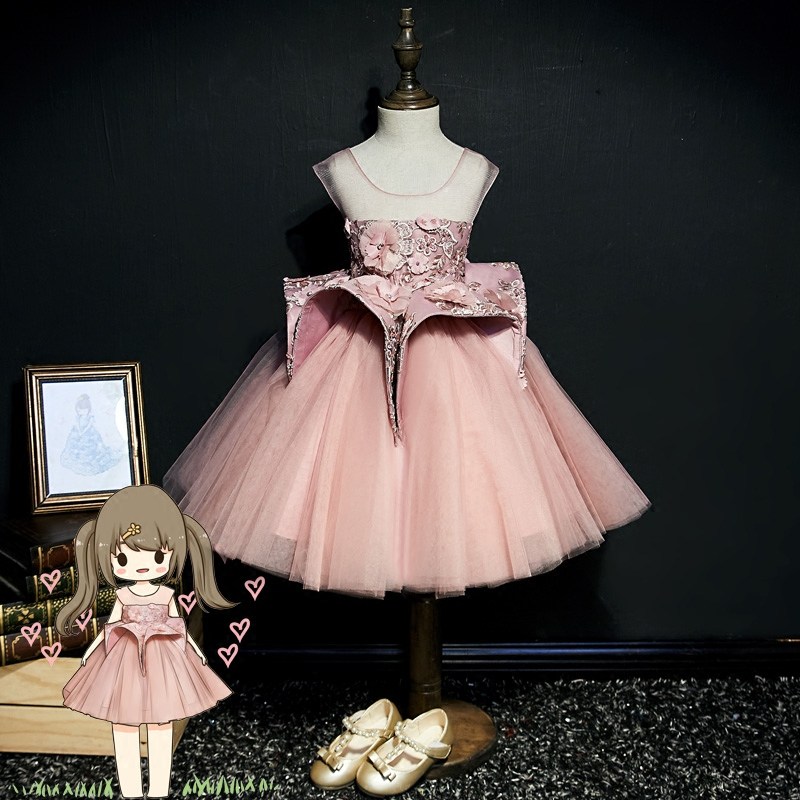 2020儿童礼服粉色蓬蓬女童小礼服配披肩多款式花童礼服裙春夏新款