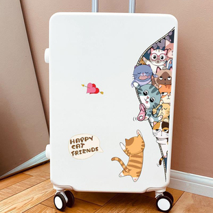 可爱猫咪行李箱贴纸防水不留胶全贴整张卡通大号拉杆旅行箱装饰贴