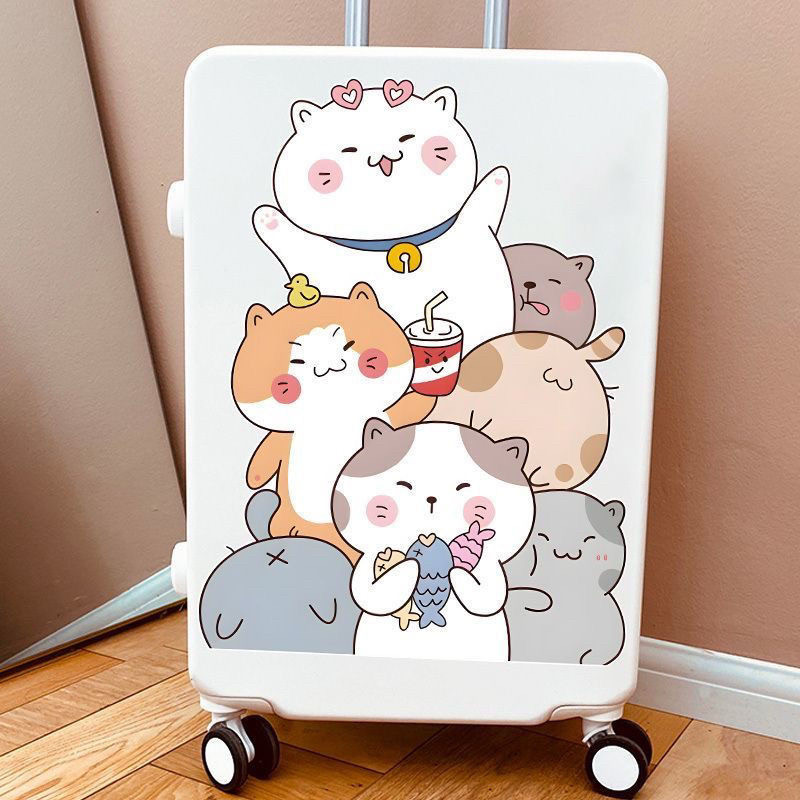 可爱猫咪行李箱贴纸防水不留胶卡通小猫旅行箱拉杆箱装饰贴纸大号