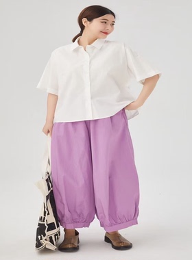 紫布语2026夏季新款百搭宽松文艺小众通勤休闲短袖翻领衬衣女572
