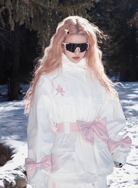 将军山雪服租赁，QLeo雪服套装粉色大蝴蝶结3L夹棉保暖，小个子