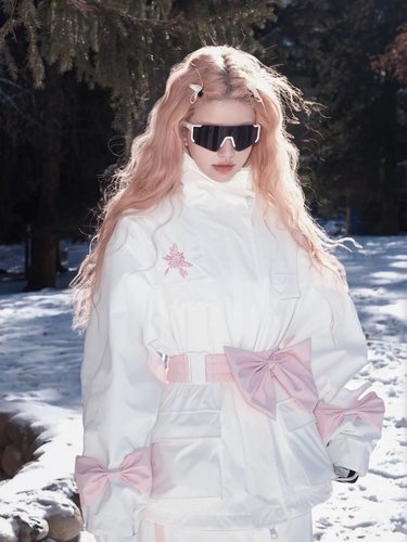 将军山雪服租赁，QLeo雪服套装粉色大蝴蝶结3L夹棉保暖，小个子