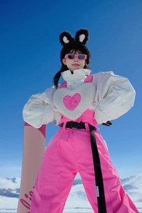 将军山雪服租赁，BCG芭比限定粉色爱心背带滑雪服女套装专业保暖