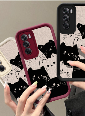 线条猫咪适用oppoReno15手机壳0pp0Reno15C保护opporeon14的opopreno13套12新款11全包10pro+9/8防摔7外壳6男