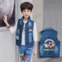 Áo vest bé trai denim mới thủy triều 8 mùa xuân và mùa thu mặc 9 chiếc áo len trẻ em ngắn 10 tuổi Áo vest bé trai 12 tuổi - Áo ghi lê shop quần áo trẻ em