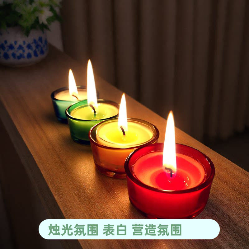 浅口透明圆形彩色玻璃小烛台浪漫求爱表白道具酒吧西餐厅蜡烛杯