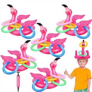 夏威夷夏季主题泳池派对沙滩火烈鸟充气帽游泳投掷环套圈游戏玩具