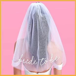 欧式婚礼装饰Bride to be白色字母双层头纱超仙新娘单身派对头纱