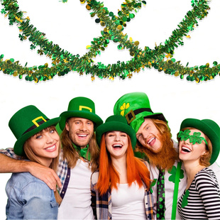 爱尔兰节三叶草圆片拉花金绿彩条圣帕特里克节日派对装饰毛条挂饰