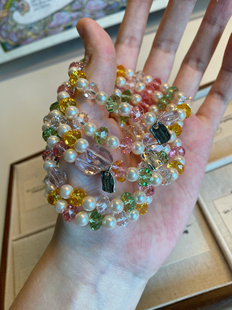 原创手作 夏日限定 施家水晶珍珠糖果色弹力绳手串