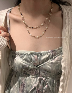 原创/ 流萤 / 天然珍珠萤石双层项链女 复古搭配饰品
