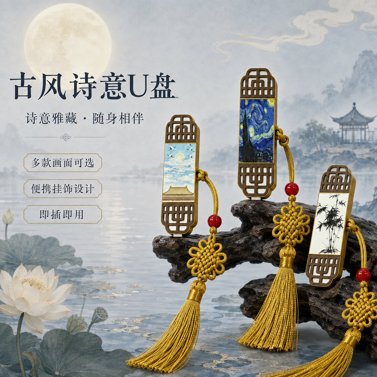 古风诗意u盘手机电脑两用可定制logo纪念礼品企业优盘3.0高速传输