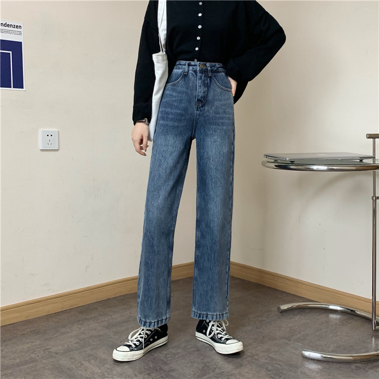 Real shot and real price ා thickened Plush Korean straight tube loose fit and slim retro jeans