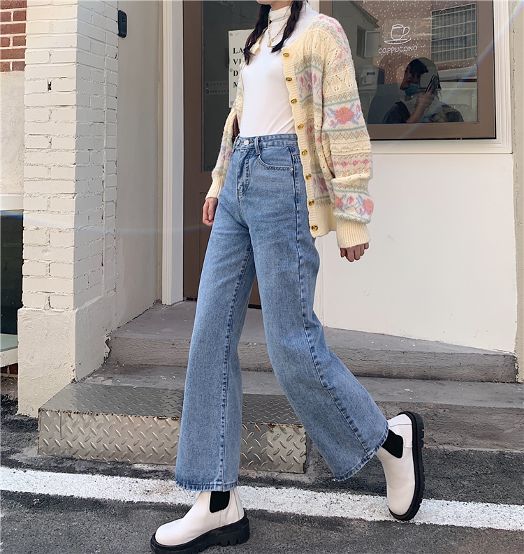 Real price: spring and Autumn New Korean double button wide leg straight tube, slim and versatile, loose jeans pants