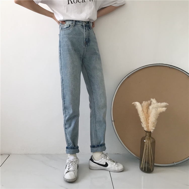 Real shot ා real price ා jeans female leg long high waist autumn students loose casual BF straight pants