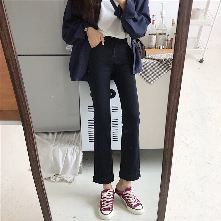 Real shot real price Korean pants leg split pipe jeans