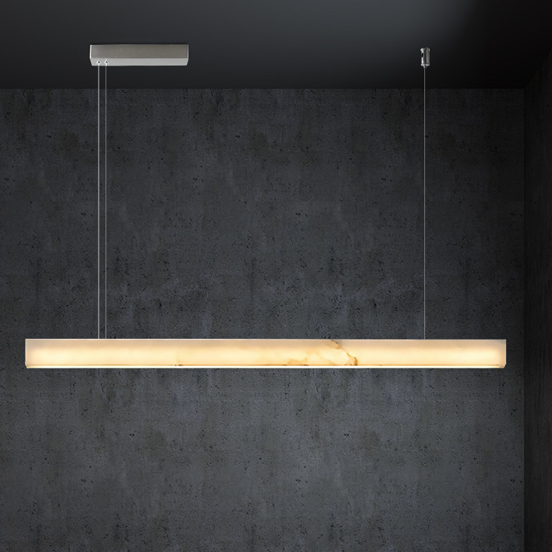 灯雅西班牙天然云石吊灯一字长条餐厅茶室设计师岛吧台新中式灯具