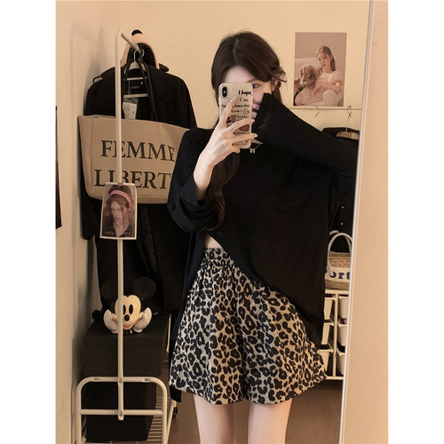 松紧腰豹纹休闲裤女夏季薄款