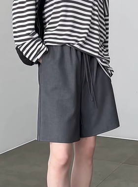 灰色西装短裤女夏季薄款大码胖mm高腰显瘦遮肉冰凉感a字五分中裤