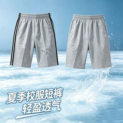冰丝夏薄款校裤短裤初中生浅灰色运动裤中小学生运动校服裤五分裤