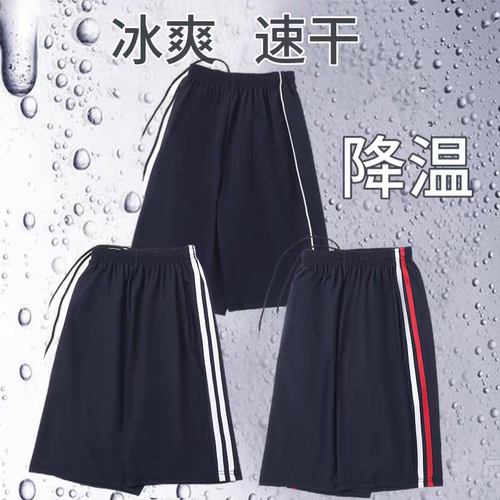 夏季薄款校服裤子藏青色小学生冰丝一二道杠校服短裤运动长裤