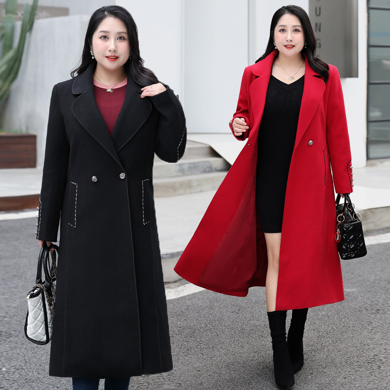 300斤大码呢子大衣胖mm中长款