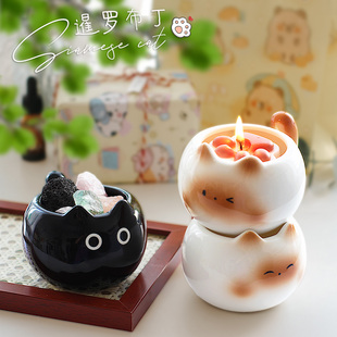 可爱小暹罗猫咪爪子香薰蜡烛水晶石无火香氛生日文艺创意摆件礼物