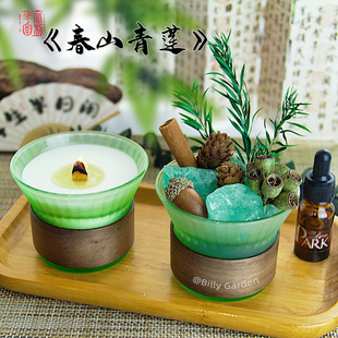 醒时春山青莲手工香薰蜡烛精油扩香石天然晶石香氛礼盒摆件送礼物
