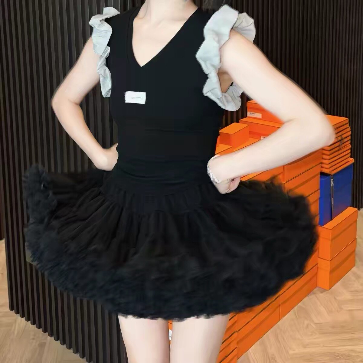 黑色tutu裙蓬蓬纱大人公主裙蛋糕裙芭蕾舞蹈短裙春秋款小黑裙秋冬
