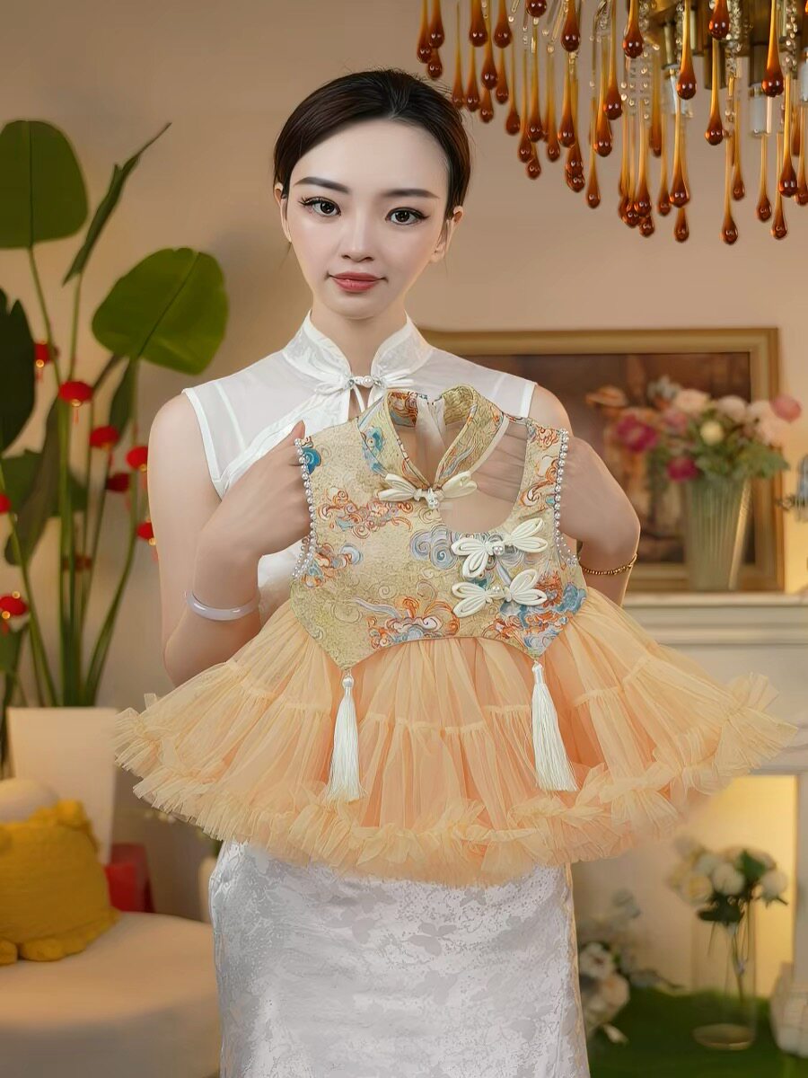 中国风儿童旗袍连衣裙女宝周岁生日抓周汉服刺绣公主裙一岁婴幼儿