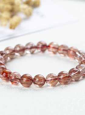 红顺铜发晶手链 天然红发晶顺丝透体 情侣款单圈水晶饰品厂家批发