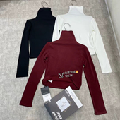 高领短款 长袖 高腰韩版 ADD秋冬新款 打底衫 上衣女t恤2025垫肩