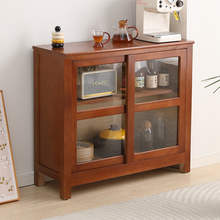 餐边柜实木玻璃收纳储物柜美式客厅矮柜一体靠墙小户型推拉门书柜