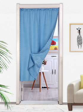 布艺门帘隔断帘装饰家用卧室卫生间厨房防油烟门帘半帘免打孔纯色