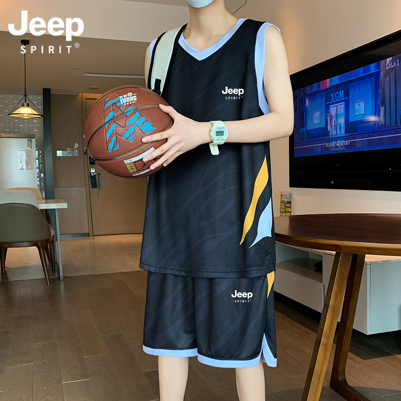 JEEP SPIRIT夏季篮球服套装男士青少年无袖速干运动服学生训练服
