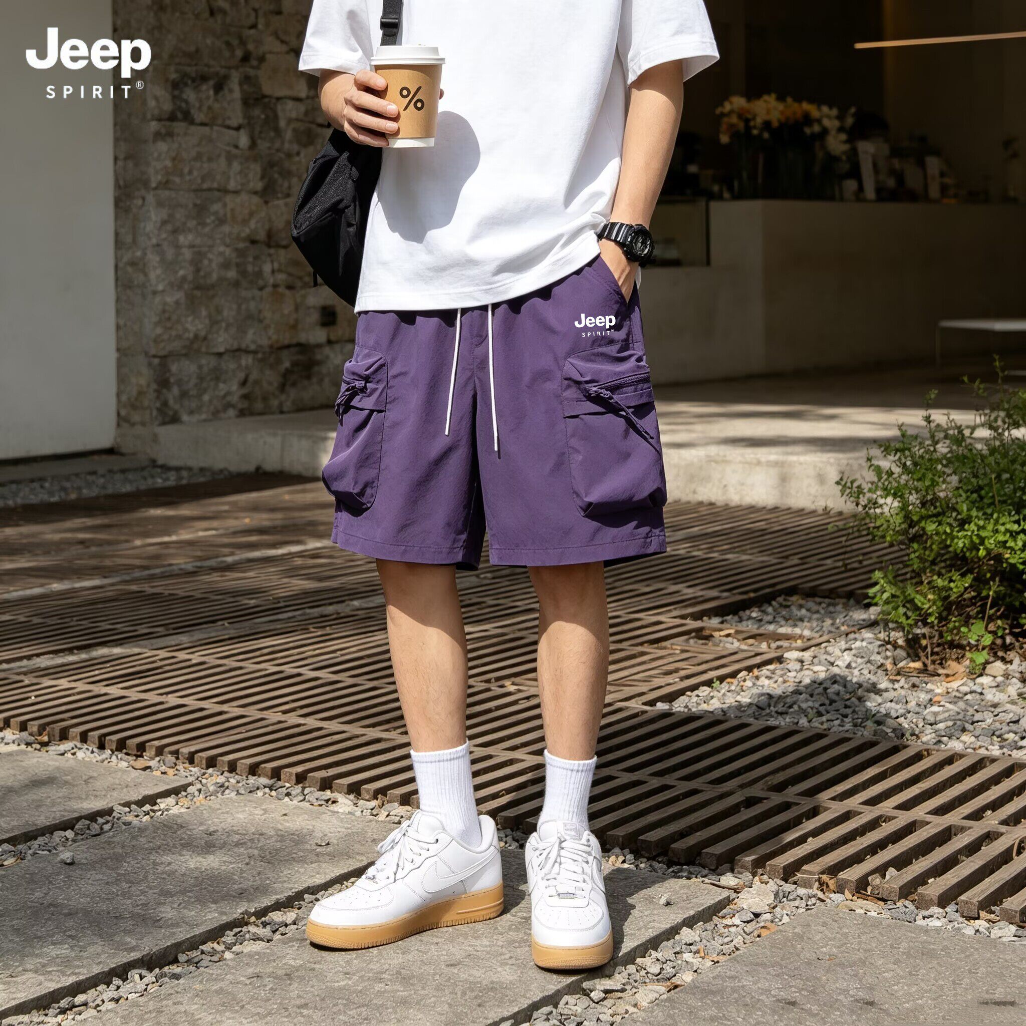 JEEP SPIRIT速干短裤男款夏季冰丝薄款工装五分裤子休闲运动中裤
